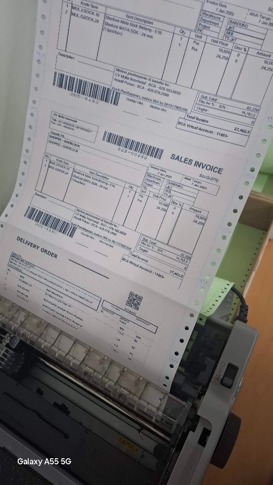 SherlockTools sales invoice and delivery order printing on a dot matrix printer
